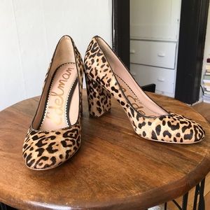 Sam Edelman Faux Cheetah Chunky Heeled Pumps